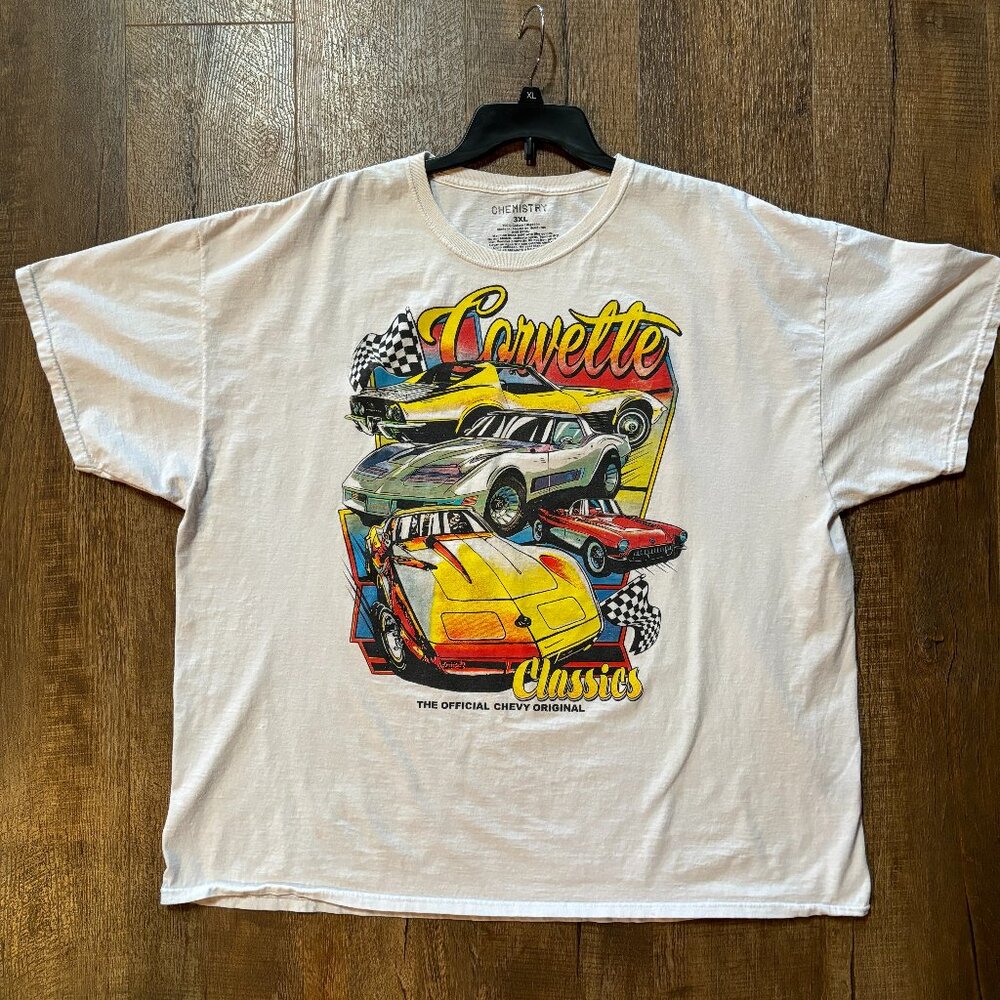 Corvette Classics Vintage Style Short Sleeve Car Chemistry White Tshirt Size 3XL